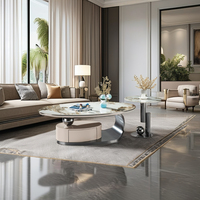 Ensemble table basse et table TV, table basse de luxe légère avec design en céramique personnalisé et bordure or blanc