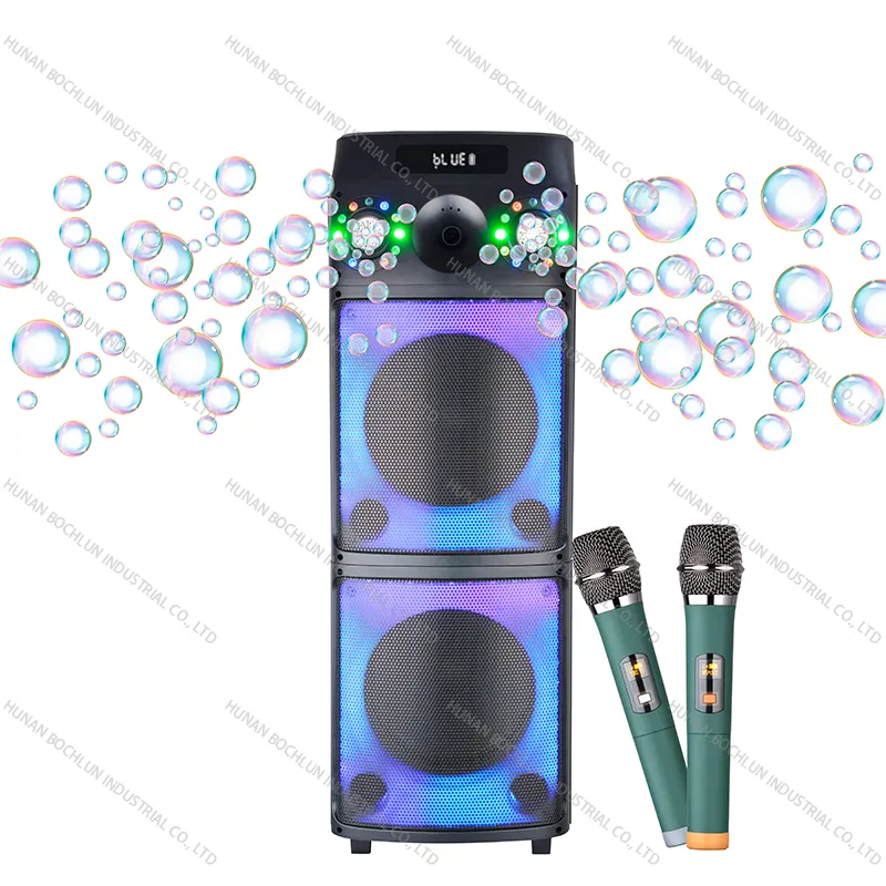 Alto-falante grande com sistema de som para uso externo, bolhas soprando, super alto-falante para festas com microfone sem fio de alta qualidade
