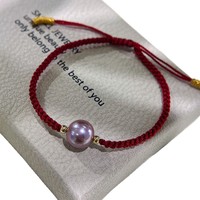 Bracelet en perles d'eau douce Edison véritables, perles violettes de 9-10mm, corde rouge tressée, haute brillance, cadeau pour femmes