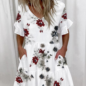 Vestido Casual de Verano con Estampado Floral para Mujer, Estilo Coreano, Cintura Ajustada, Manga Corta, Largo hasta la Rodilla, en Oferta - Product Image 1