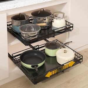 Largeur extensible 3 rails coulissants tiroirs coulissants <span class=keywords><strong>Étagère</strong></span>s déroulantes Organisateur d'armoire coulissant avec adhésif pour armoires encadrées - Product Image 1