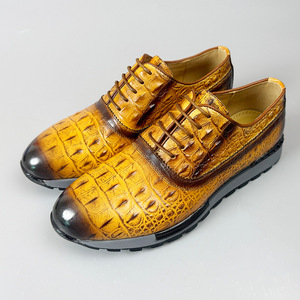Zapatos Oxford de Piel Genuina con Patrón de Cocodrilo, con Cordones, Punta Puntiaguda, Suela de Goma Antideslizante, Zapatos para Caminar - Product Image 1