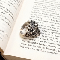 Bague Totem Multi-Têtes de Mort Rétro, Bague Statement Gothique pour Motard en Acier Inoxydable Argent Vieilli