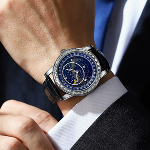 Custom Logo Starry Sky Men's Watch Luxury <b>Automatic</b> Mechanical Wristwatch OEM Factory Supplier Leather Band Diamond Watch - Product Image 2