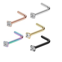 Cincin Hidung Getta OEM 316L CZ Stainless Steel L-Bend, Anting Hidung Berlian, Perhiasan Tindik untuk Wanita Pria, Bersertifikat ASTM, Cocok untuk Pernikahan