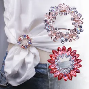 Zinc Alloy Rhinestone Crystal Multi-Function Flower Lady Jewelry Women Scarf Shawl Buckle Clip Rings Pin Brooches For Scarf