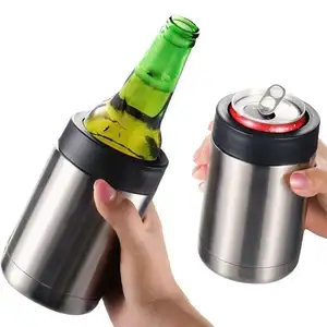 Refrigeradores de latas de cerveja de aço inoxidável de parede dupla de 12 onças e 14 onças, garrafas para manter a cerveja fria, refrigerador de latas com isolamento duplo a vácuo