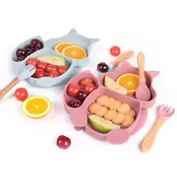 음식 급료 아이들 만화 다람쥐 강한 흡입 비 미끄러짐 판 숟가락 포크 아이 접시 실리콘 아기 먹이는 식기