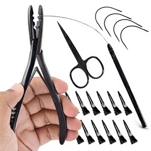 Kit de Herramientas para Extensiones de Cabello Negro de Gran Venta: Alicates Aplanadores de Cuentas, Tijeras Cortahilos, Herramienta para Tirar de Lazos, Clips de Seccionamiento - Product Image 1