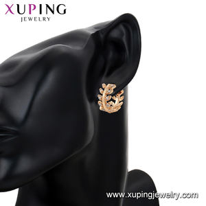 98889 xuping फैशन थोक सस्ते गुलाब सोना मढ़वाया पत्ता inlayed सफेद जिक्रोन संवर्धन महिलाओं के कान की बाली - Product Image 6