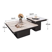 Table basse carrée minimaliste italienne haut de gamme moderne, bois massif, cadre en acier inoxydable, combinaison de plaques en pierre, petit appartement