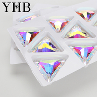 YHB 5A verre haute qualité Triangle cristal AB pierres à coudre Flatback coudre sur strass pour vêtement vêtements sacs robes de mariée
