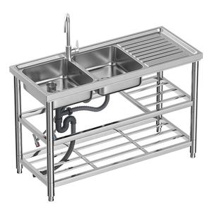 वाणिज्यिक रसोई डबल बाउल स्टेनलेस स्टील सिंक दो छेद के साथ रेस्तरां घर और होटल के उपयोग के लिए - Product Image 2