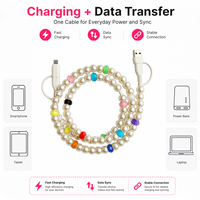 Câble de charge FASHLINK en gros 4-en-1 avec perles, chargeur de téléphone en cristal couleur personnalisée USB Type C, faible MOQ