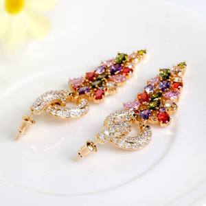 Wholesale Designer Jewelry 18K Champagne Gold Plated Colorful Zircon Crystal CZ Chandelier <b>Earrings</b> for Women Luxury Wedding - Product Image 2