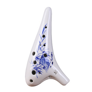Ocarina de 12 Orificios en Azul y Blanco, Flauta de Cerámica Pintada a Mano, Instrumento Musical Nacional Tradicional Chino para la Enseñanza Musical - Product Image 1