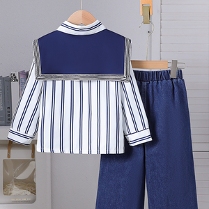 Nuovo Set Due Pezzi Autunno 2026 per Ragazze: Top con Cuciture Stile Hip Hop + Pantaloni a Zampa in Denim, Abbigliamento Quotidiano - Product Image 2
