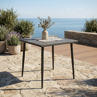 Table de repas d'extérieur moderne avec plateau WPC, structure carrée en fer, design démontable, 4 places, imperméable pour parc et jardin