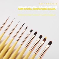 Ensemble de stylos de manucure de style japonais avec manche en bois jaune et pinceaux pour le nail art, pour l'utilisation du gel UV, logo personnalisé