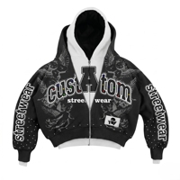 Sweat à capuche double couche en coton French Terry épais, coupe ample, effet vieilli, imprimé DTG, délavé soleil, délavé à l'acide, orné de strass et pierres précieuses