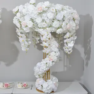 עיצוב חדש קישוט חתונה 120 ס""מ גבוה פרח לבן כפול טבעתי מעמד קשת מעמד פרחים תפאורות לחתונה ומסיבה