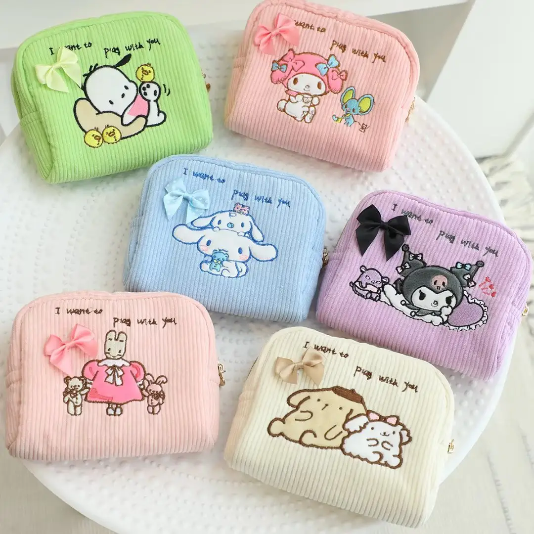 Sanrios Kuromi tas Makeup kartun Cinnamoroll tas perlengkapan mandi portabel untuk dompet koin perjalanan My Melody Organizer Tampon portabel