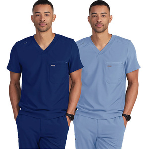 Scrubs d'infirmière à la mode de style médecin pour hommes, tissu tissé extensible à manches courtes, couleur de <span class=keywords><strong>fond</strong></span> uniforme pour usage hospitalier, OEM - Product Image 3