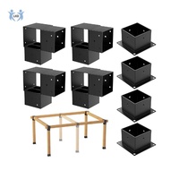 Kit de supports de pergola 4x4 Woodworks, extension d'angle 3 voies, revêtement en poudre noire, supports métalliques pour poutres en bois, clôture, abri de voiture