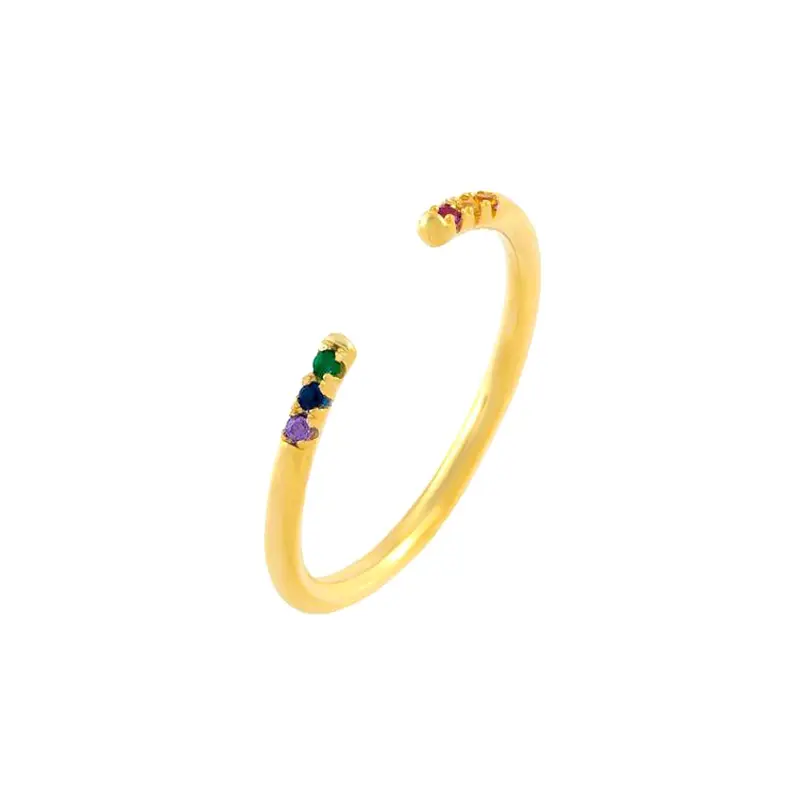 Multi Color CZ Regenbogen Klauen ring offen Gold Farbe Mädchen Schmuck Mode Minimalist CZ Ringe einstellen