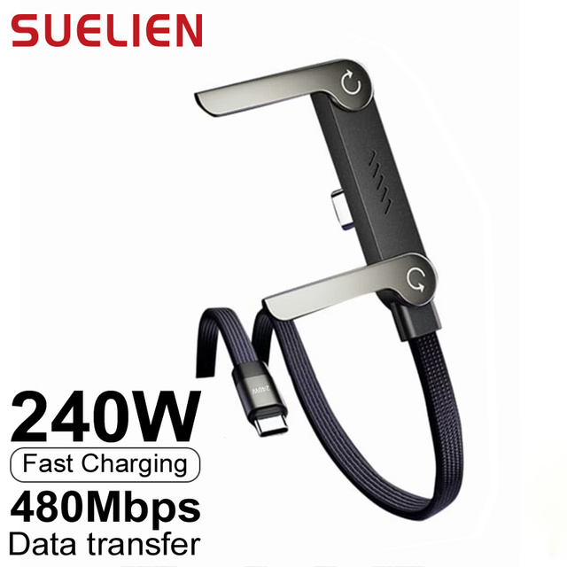 Nylon Braided 240W 480Mbps Flat USB C Cable with Phone Stand charging cable wholesale