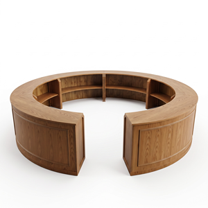 Barra de <span class=keywords><strong>Bar</strong></span> Redonda Grande de Roble de 4.8m, Mesa de <span class=keywords><strong>Bar</strong></span> Modular de Madera Sólida con Montaje sin Herramientas para Alquiler en Bodas, Eventos y Fiestas - Product Image 1