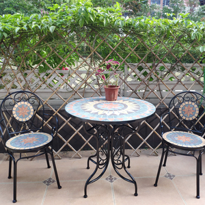 Meubles bohème Vintage, balcon, Patio, <span class=keywords><strong>jardin</strong></span>, <span class=keywords><strong>Table</strong></span> ronde en mosaïque et ensemble <span class=keywords><strong>de</strong></span> 4 chaises - Product Image 4