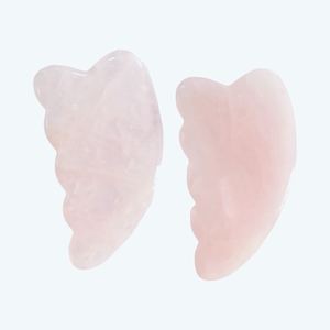 Outil de massage corporel en cristal de quartz rose naturel et Gua Sha en jade - Product Image 2