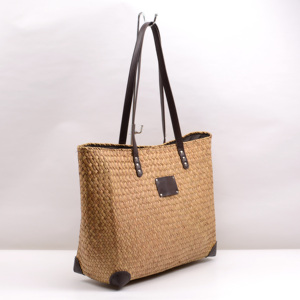 Sac de plage en paille grand format pour le shopping en ligne avec poignée en PU et renforts, sacs à main faits à la main, sac d'été quotidien pour femme, sac en paille - Product Image 4