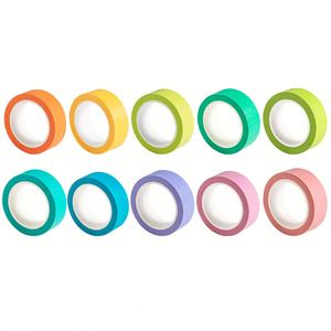 Juego de 10 m de Cinta Adhesiva Decorativa Washi de Papel Multicolor Surtido, Brillante/Pastel, para Manualidades, Oficina, Escuela - Product Image 1