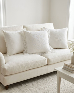 Embroidery White Flower Square <b>Seat</b> Cushion <b>Cover</b> White on White Linen Throw Pillowcase <b>Sofa</b> <b>Covers</b> for Sale - Product Image 3