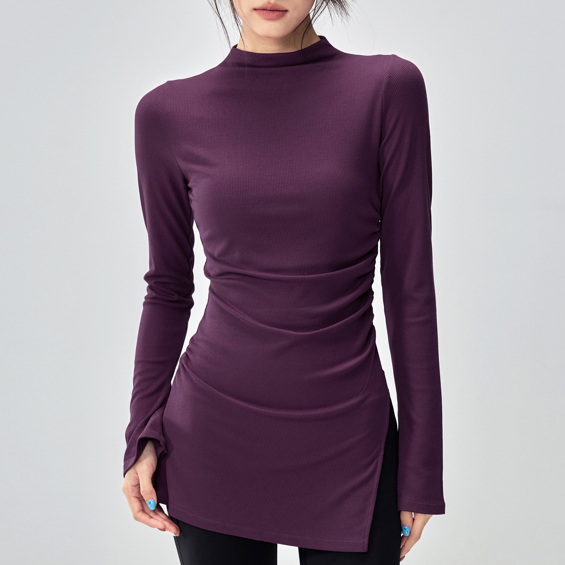 Women's Fashion Pilates Yoga Sports Top Sweat-Wicking Spandex/Nylon Solid Pattern Tight-Fitting Nine-Quarter Sleeve