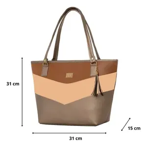 Bolso Tote para Mujer Fana Carola M3842 Color Antimón con Bloques de Color y Borla para Uso Diario - Product Image 3