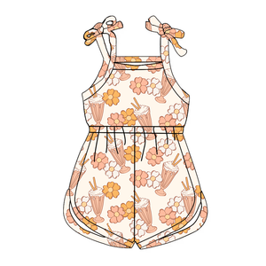 Pagliaccetti personalizzabili estivi per ragazze con cinturini a papillon bassi con stampa MOQ per bambini comodi tute in maglia di bambù - Product Image 3