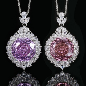 Fashion Eco-friendly 18mm Rose Cut Red Cubic Zirconia <b>Copper</b> Jewelry Demifine Jewellery Pendant Necklace Daily Wear for Women - Product Image 2