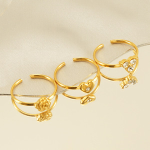 خاتم قابل للتعديل على شكل قلب من أحجار الزركونيا المكعبة ، خاتم قابل للتعديل على شكل قلب وردي من المورد الصيني العصري ، خاتم قابل للتعديل من الزركون المكعب - Product Image 1