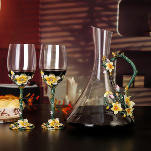 Verres à vin en verre <span class=keywords><strong>émail</strong></span>lé peints à la main SNW, fleurs, transparents, gobelets raffinés, cadeaux, ensemble de verres à vin - Product Image 4