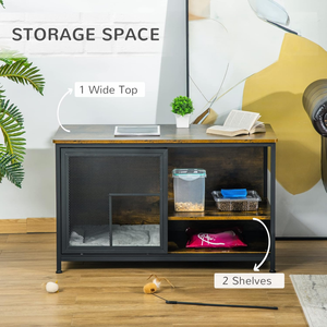 Cassa per gatti in legno, mobili in stile gabbia per cani, cuccia per cuccioli al coperto, End Table casa per animali con cuscino e porte scorrevoli rustiche marrone - Product Image 2