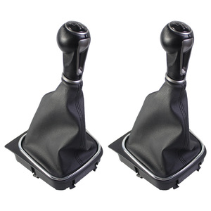 Volkswagen Gear <b>Shift</b> <b>Knob</b> Leather 5 6 Speed Set Ergonomic Red Stitching - Product Image 4