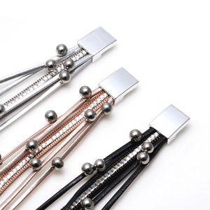 Fashion Charm <b>Bracelet</b> Multi Layer Leather Magnetic Clasp Rhinestone <b>Ball</b> Beads Wrap <b>Bracelet</b> For Women Gift Jewelry - Product Image 4