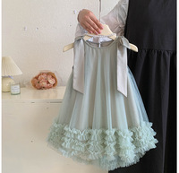 Robe d'été en maille sans manches avec nœud pour filles Robes de princesse pour enfants Vêtements pour enfants à la mode