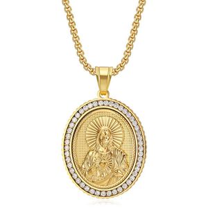 Yunnique – collier avec pendentif Jésus en acier inoxydable plaqué or, avec serti pavé de zircon, pour hommes et femmes, bijoux cadeau - Product Image 1