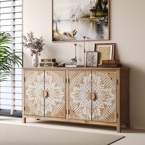 Mobiletto con accenti in legno, 60 pollici, 4 ante, marrone bianco antico, credenza moderna, mobiletto per TV/lettore multimediale - Product Image 2