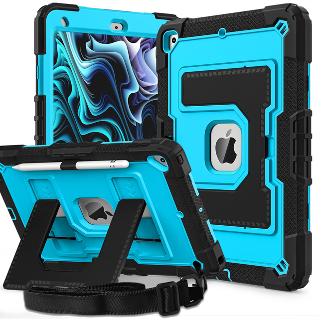 Rugged Drop Resistant Large Kickstand PC Silicone Tablet Case for iPad 9th 8th 7th Gen 10.2 Inch