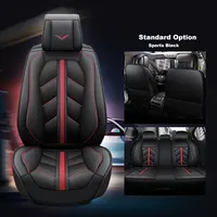 Black + Red Waterproof 5-Seats Faux Leather Seat Cover Universal fit For BMW Audi Chevrolet 95% Cars All Seasons Applicable